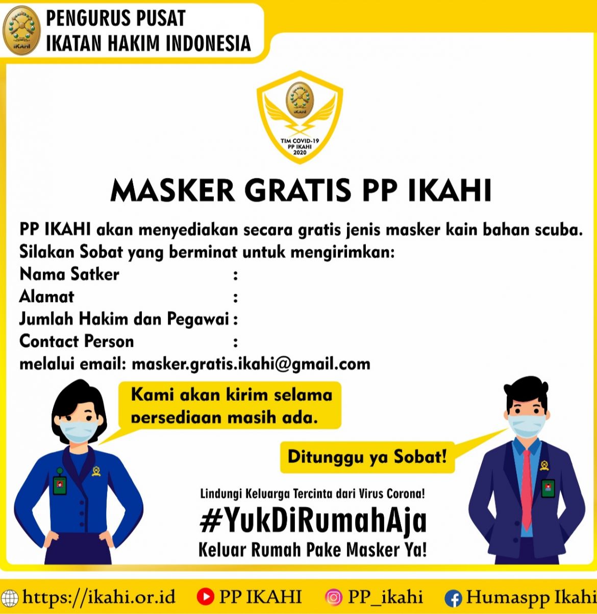 PP IKAHI BERIKAN MASKER GRATIS 
